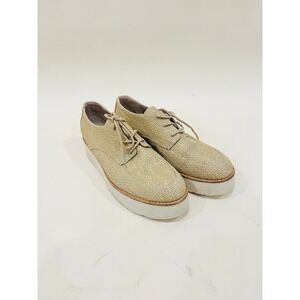 Vince Raffia Platform Oxfords Women's Size 8 Beige Lace Up Casual Shoes